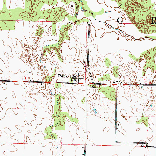 Topographic Map of Parkville Church, IN