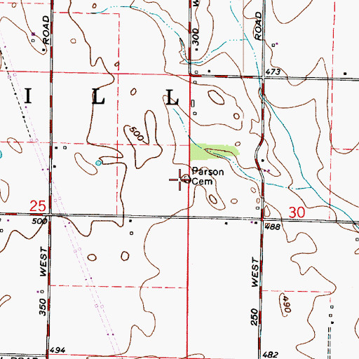 Topographic Map of Parson Cemetery, IN