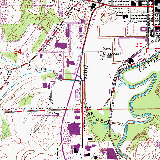 Topographic Map of Pat Run, IN