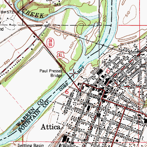 Topographic Map of Paul Dresser Bridge, IN