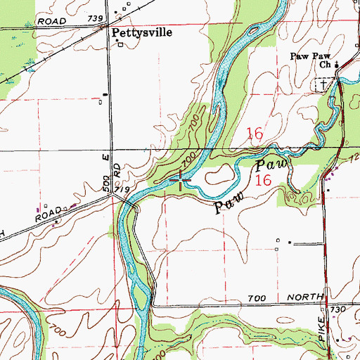 Topographic Map of Paw Paw Creek, IN