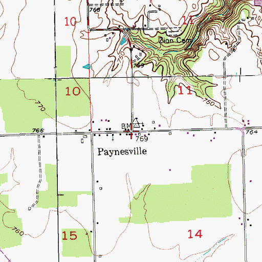 Topographic Map of Paynesville, IN