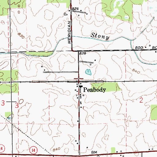 Topographic Map of Peabody, IN
