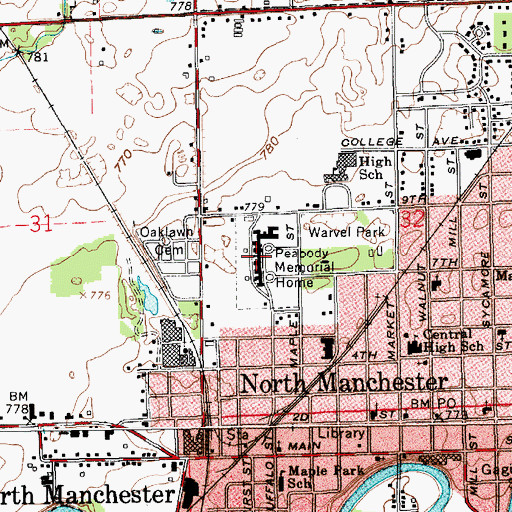 Topographic Map of Peabody Memorial Home, IN