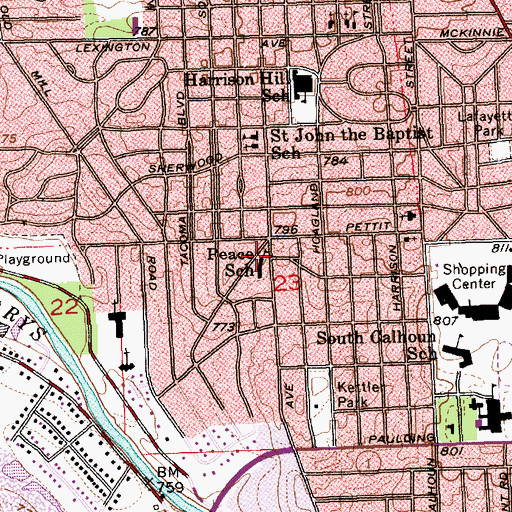 Topographic Map of Peace School, IN