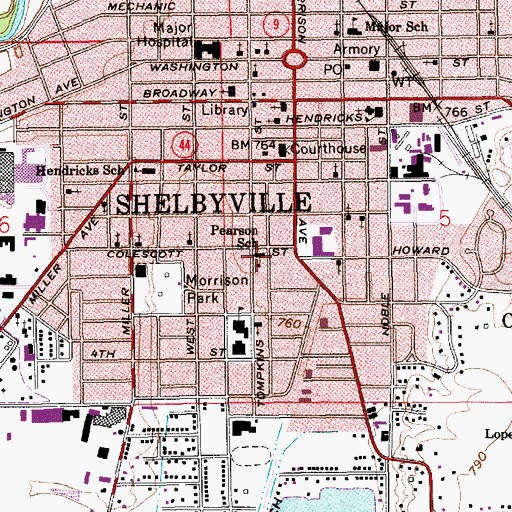 Topographic Map of Lora B Pearson Elementary School, IN