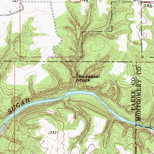 Topographic Map of Pedestal Rock, IN