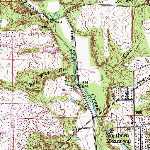 Topographic Map of Pee Wee Creek, IN