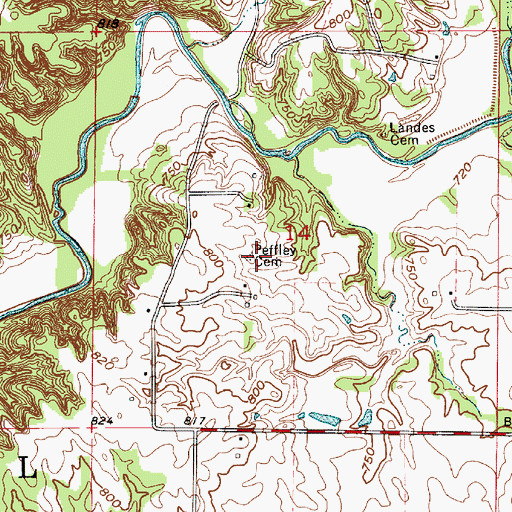 Topographic Map of Peffley Cemetery, IN