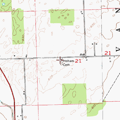 Topographic Map of Pelham Cemetery, IN