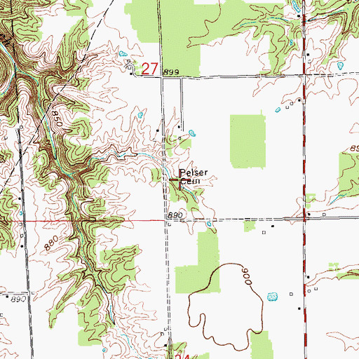 Topographic Map of Pelser Cemetery, IN