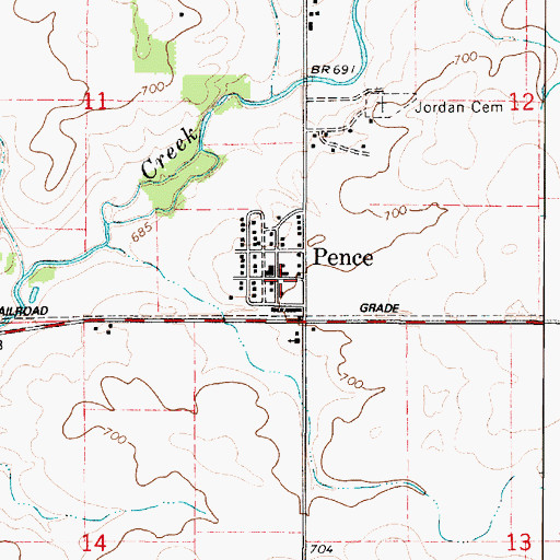 Topographic Map of Pence, IN