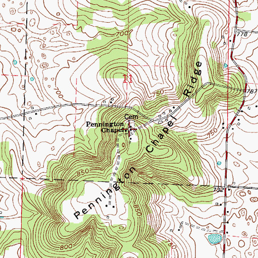 Topographic Map of Pennington Chapel, IN