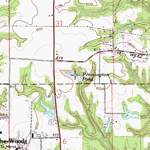 Topographic Map of Pennington Pond, IN