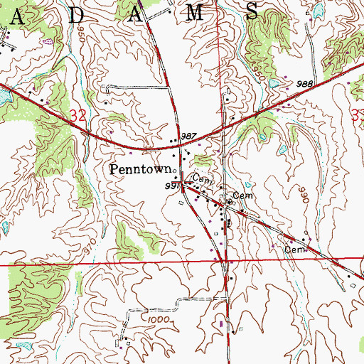 Topographic Map of Penntown, IN