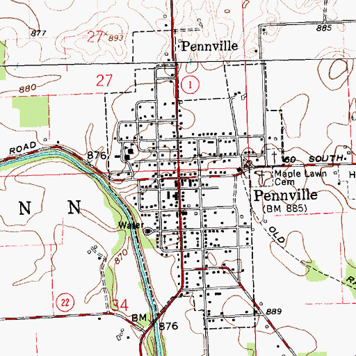 Topographic Map of Pennville, IN