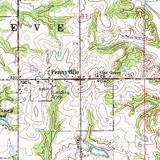 Topographic Map of Pennyville, IN