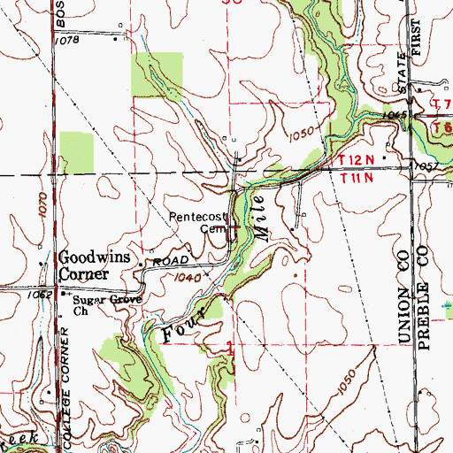 Topographic Map of Pentecost Cemetery, IN