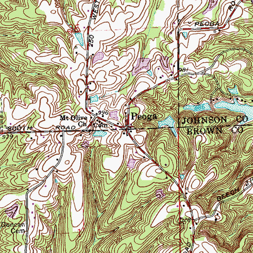 Topographic Map of Peoga, IN