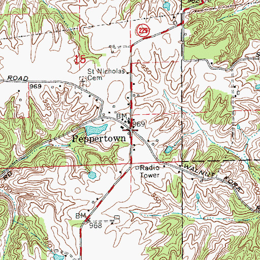 Topographic Map of Peppertown, IN