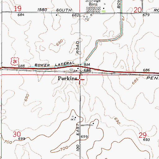 Topographic Map of Perkins, IN