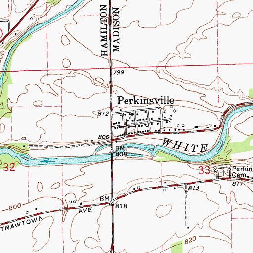 Topographic Map of Perkinsville, IN