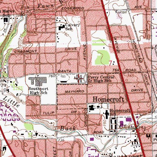 Topographic Map of Perry Central Junior High School, IN