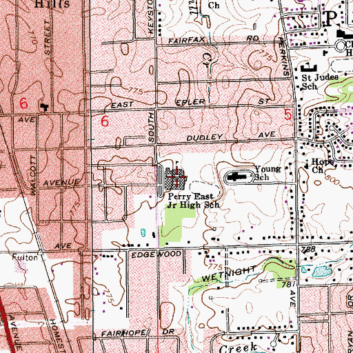 Topographic Map of Perry East Junior High School, IN