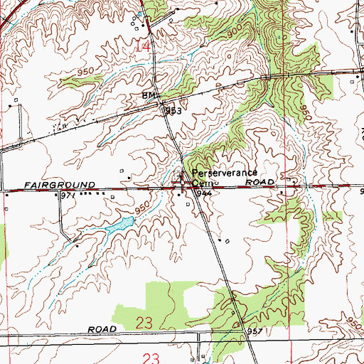 Topographic Map of Perseverance Cemetery, IN
