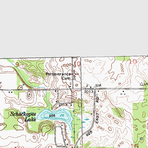 Topographic Map of Perseverance Cemetery, IN