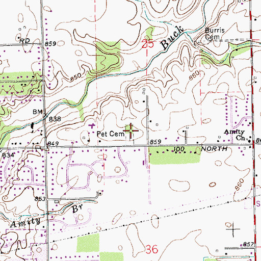 Topographic Map of Pet Cemetery, IN