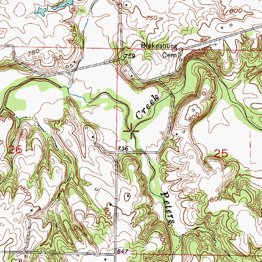 Topographic Map of Peters Creek, IN