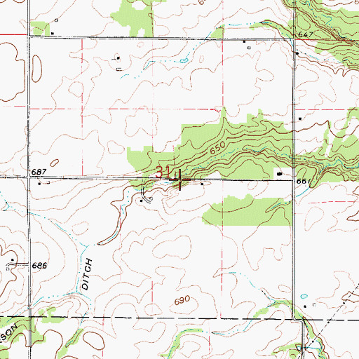 Topographic Map of Peterson Ditch, IN