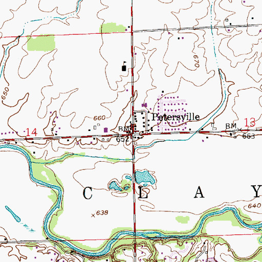 Topographic Map of Petersville, IN