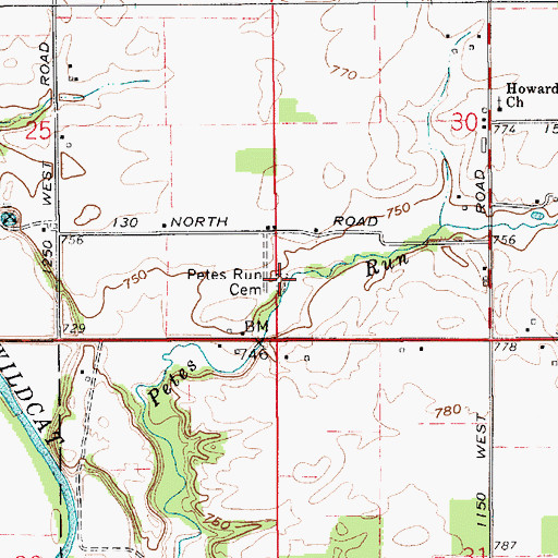 Topographic Map of Petes Run Cemetery, IN