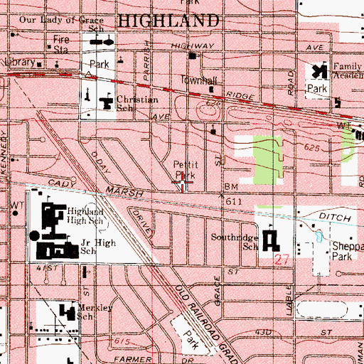 Topographic Map of Pettit Park, IN