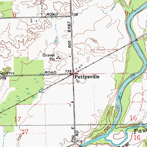 Topographic Map of Pettysville, IN