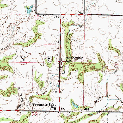 Topographic Map of Philadelphia Cemetery, IN