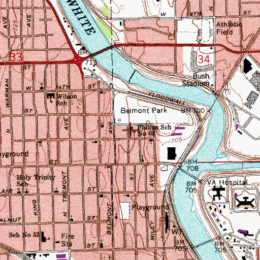 Topographic Map of Philips School Number 63, IN