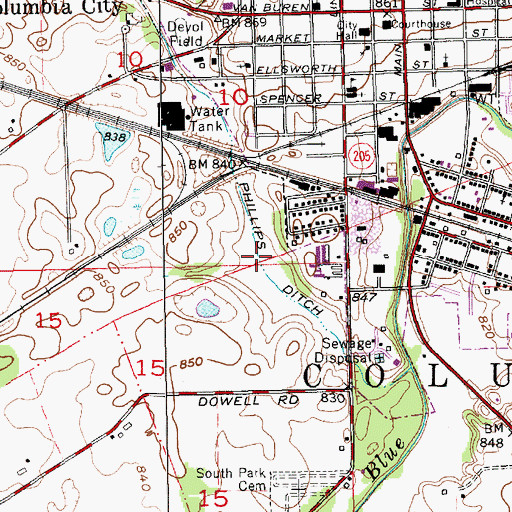 Topographic Map of Phillip Ditch, IN
