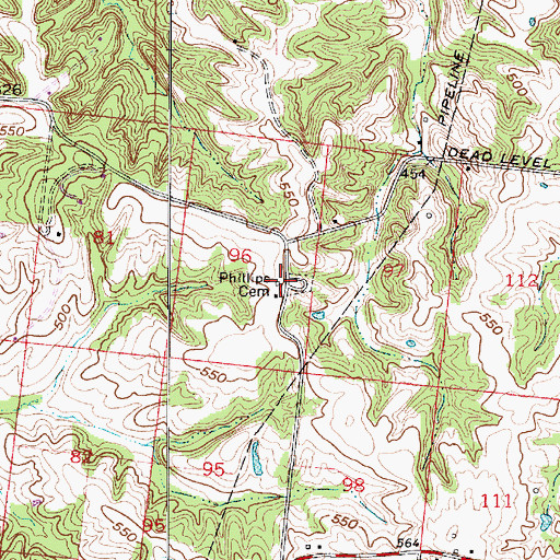 Topographic Map of Phillips Cemetery, IN