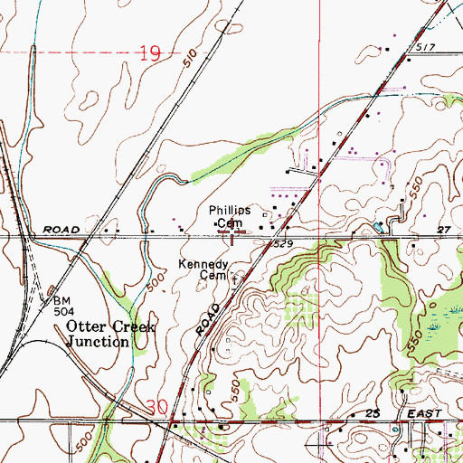 Topographic Map of Phillips Cemetery, IN