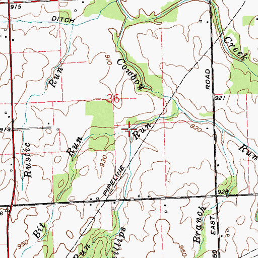 Topographic Map of Phillips Run, IN