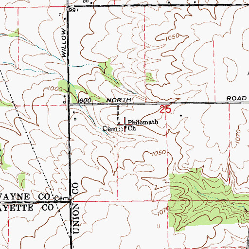 Topographic Map of Philomath Church, IN