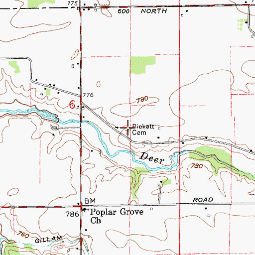 Topographic Map of Pickett Cemetery, IN