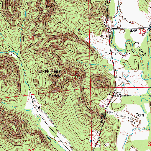 Topographic Map of Pickle Pear Knob, IN
