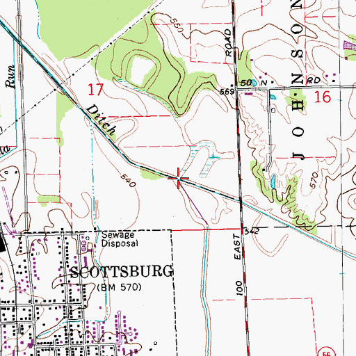 Topographic Map of Pigeon Roost Creek, IN