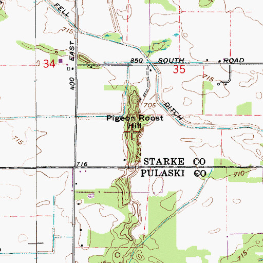 Topographic Map of Pigeon Roost Hill, IN