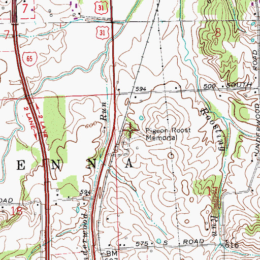 Topographic Map of Pigeon Roost Memorial, IN