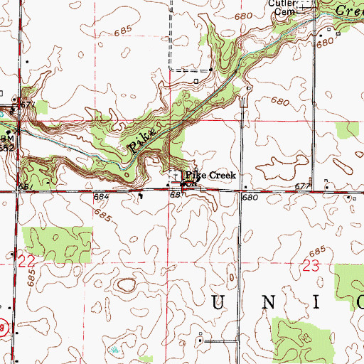 Topographic Map of Pike Creek Church, IN
